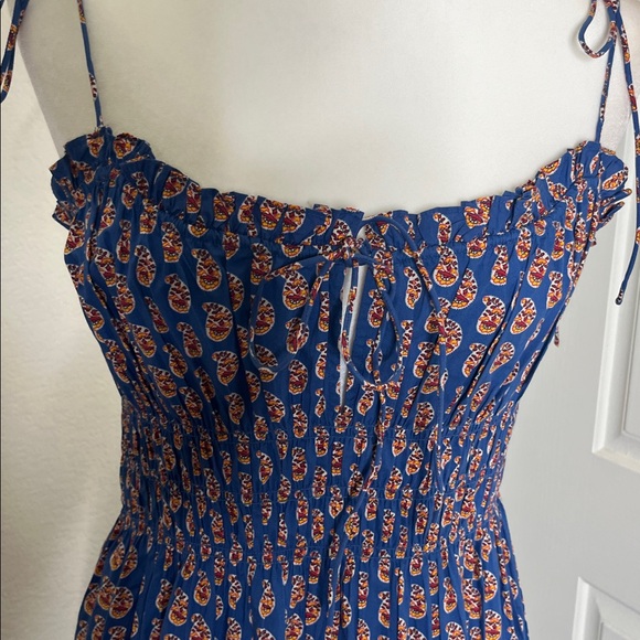 Doen Rhoda Organic Cotton Poplin Sundress Women's M Mazarine Sunrise Paisley - Picture 9 of 16